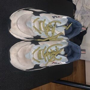 Fila Kids' White and Gray Sneakers with Yellow Laces